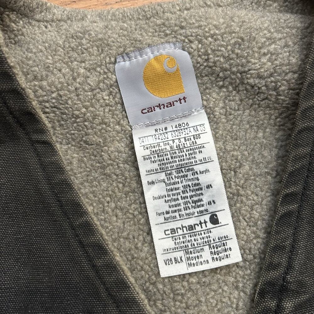 Vintage Carhartt Brown Canvas Sherpa Fleece Lined Full Zip Vest Medium - Picture 3 of 5